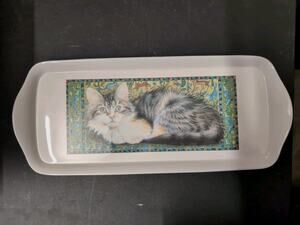 Vintage Clover Leaf Lesley Ann Long Hair Cat Melamine Serving Tray 14"